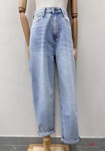 Jeans en Coton à boutons avec fermeture éclair avec poches - ph 1