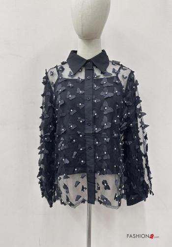 Tiere Muster chiffon mit kragen Hemd mit Strasssteinen - ph 1