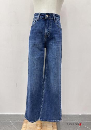 flared Cotton Jeans with buttons with zip with pockets - ph 1