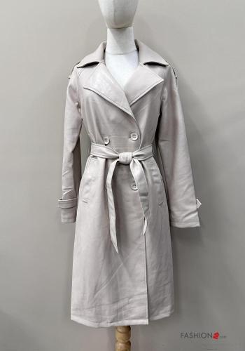 Trench ecopelle con bottoni con cintura con tasche