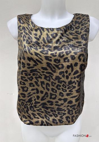 Top senza maniche girocollo corto metallizzato Fantasia animalier