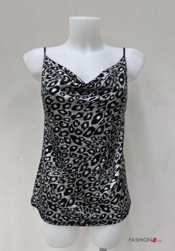 Top metallizzato senza maniche scollato sulla schiena Fantasia animalier - ph 1