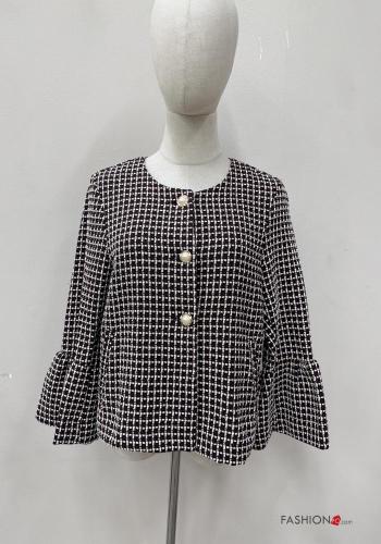 Giacca in Cotone maniche lunghe maniche volant girocollo Fantasia quadrettata vichy con bottoni - ph 1