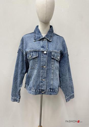 Giacca in Cotone denim con colletto con bottoni con tasche - ph 1