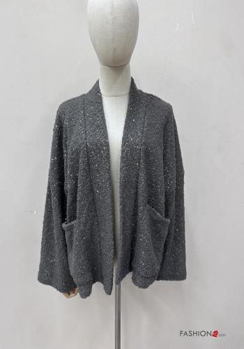 Cardigan maniche lunghe con paillettes con tasche - ph 1
