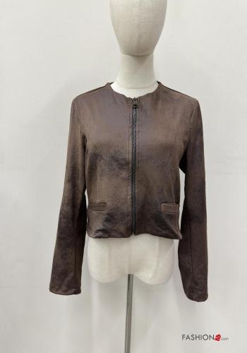 long sleeve crew neck Suede Jacket - ph 1