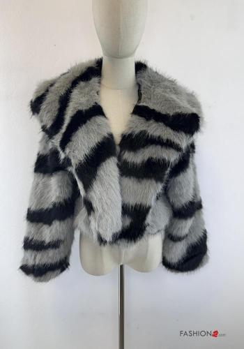 Tiermuster Kunstfell mit kragen lange ärmel Bolero - ph 1
