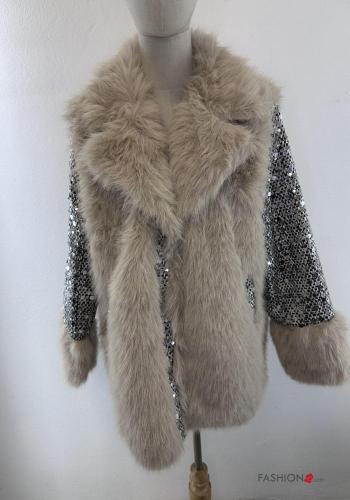 faux fur Coat with sequins with pockets - ph 1