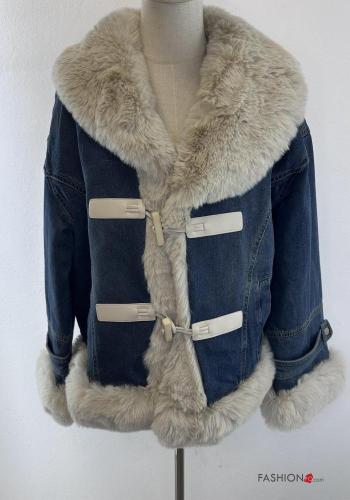 Cappotto in Cotone denim pelliccia sintetica con bottoni con tasche - ph 1