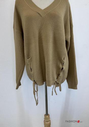 Maglione maniche lunghe oversize costine scollo a V
