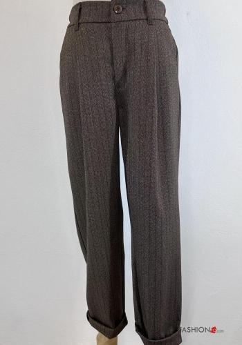Streifenmuster Hose mit Knöpfen mit Reißverschluss mit Taschen - ph 1