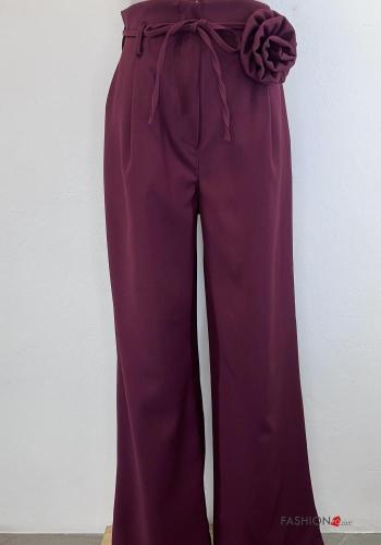 hoher Taille wide leg Hose mit Taschen mit stoffgürtel mit Reißverschluss - ph 1