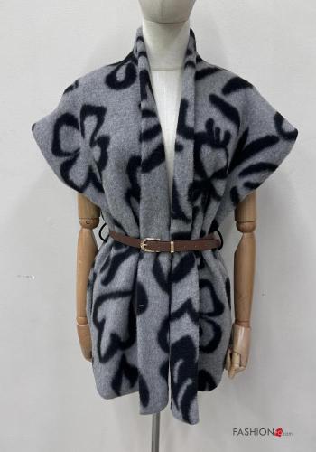 Graphic Print Gilet with belt - ph 1