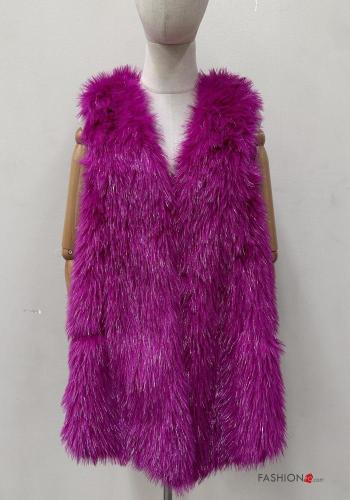 sleeveless knee-length Faux Fur Coat with v-neck - ph 1