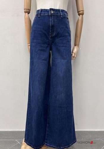 flared Cotton Jeans with buttons with zip with pockets - ph 1