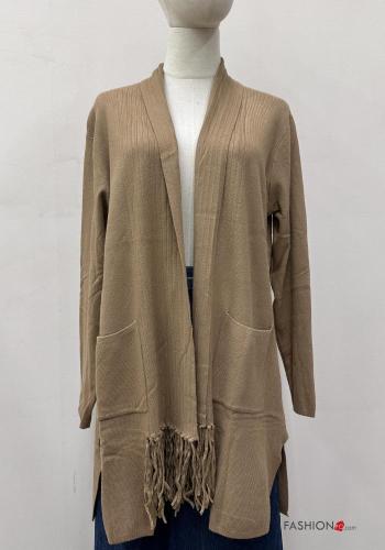 Cardigan maniche lunghe con tasche con frange