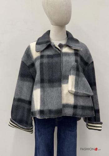 Cappotto con colletto Fantasia quadrettata vichy con bottoni con tasche - ph 1