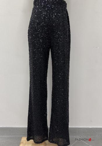 Pantalone vita alta con paillettes