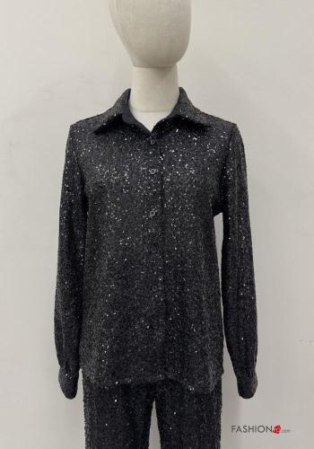 Camicia maniche lunghe con colletto con paillettes con bottoni