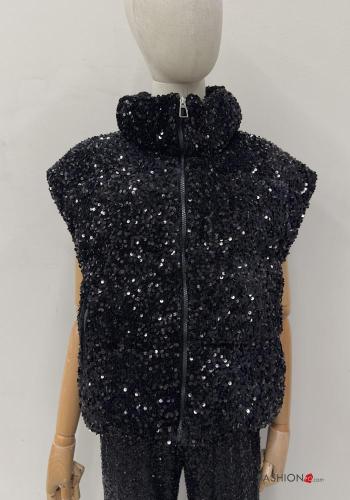 Smanicato trapuntato con paillettes con zip con tasche a collo alto - ph 1