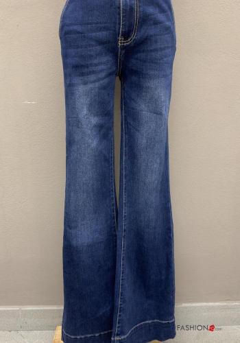 Jeans in Cotone denim con tasche con bottoni con zip