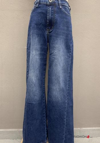 wide leg Jeans aus Baumwolle mit Knöpfen mit Reißverschluss mit Taschen - ph 1