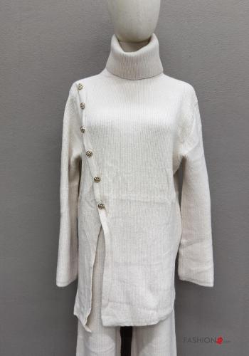 high waist long sleeve Co-ord Rollneck with split with buttons - ph 1