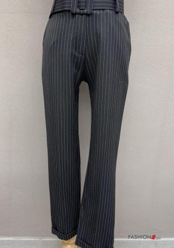 Streifenmuster Hose mit Gürtel mit Taschen - ph 1