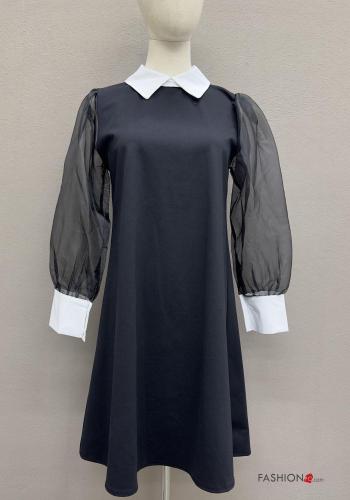 Abito in Cotone maniche lunghe maniche in tulle con colletto