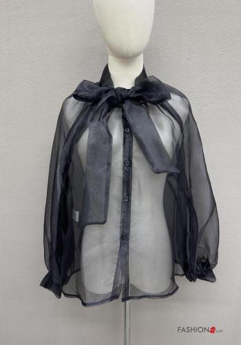 Camicia maniche lunghe chiffon con bottoni con fiocco - ph 1