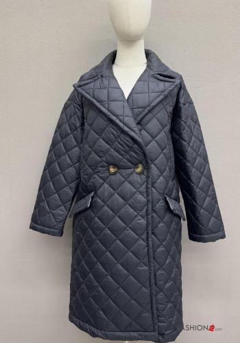 Cappotto maniche lunghe trapuntato con bottoni con tasche