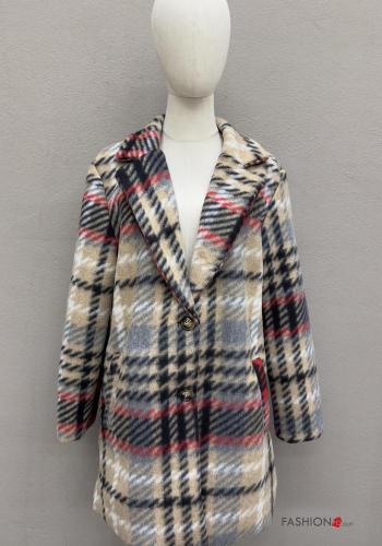 Tartan-Muster lange ärmel Mantel mit Knöpfen mit Taschen - ph 1