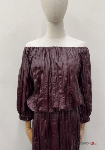 Blusa maniche lunghe con elastico scollo alla bardot - ph 1