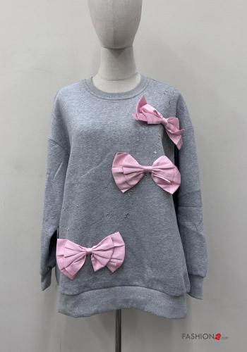 Felpa in Cotone maniche lunghe girocollo con fiocco con strass - ph 1