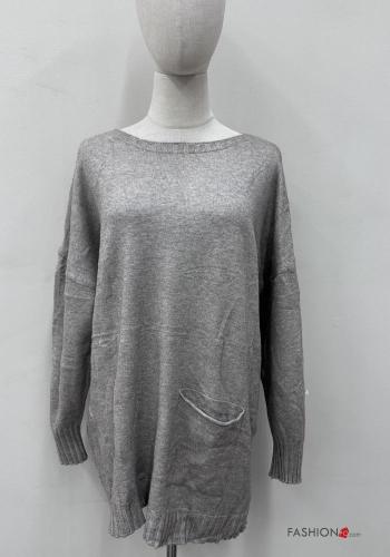 long sleeve Sweater with pockets boat neckline - ph 1