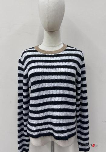 Striped Ribbed crew neck long sleeve Wool Mix Sweater - ph 1