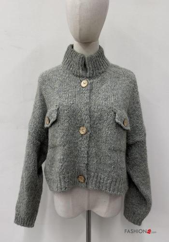 long sleeve Wool Mix Cardigan Rollneck with pockets with buttons - ph 1