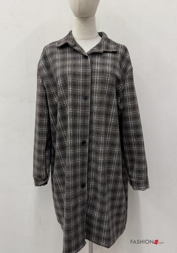 Tartan long sleeve with collar Shirt dress with buttons