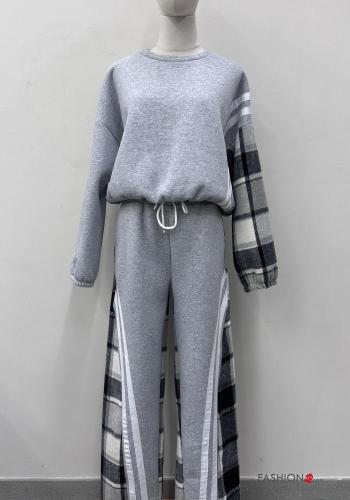 Tuta sportiva in Cotone maniche lunghe girocollo Fantasia tartan con elastico - ph 1