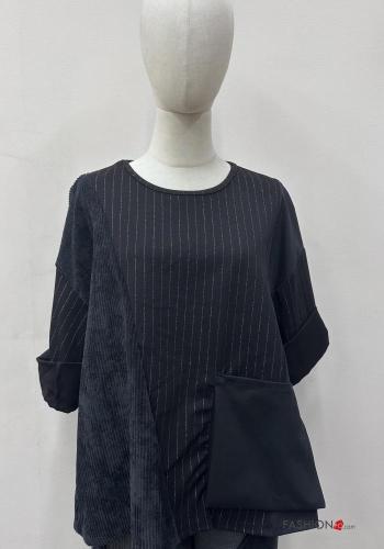 Blusa girocollo oversize maniche lunghe Fantasia righe con tasche