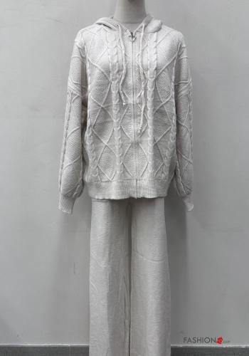 Embroidered long sleeve Co-ord with zip with elastic with hood - ph 1