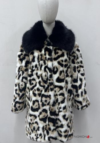 Cappotto in Misto Lana maniche lunghe con colletto Fantasia animalier con bottoni