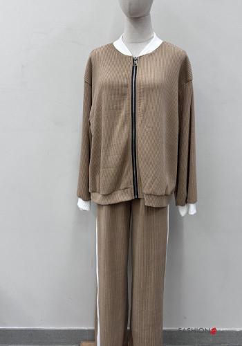 Ribbed crew neck Co-ord with zip with elastic - ph 1