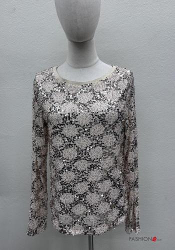Blouse manches longues col rond à paillettes