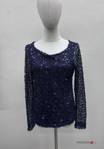tulle crew neck Blouse with sequins - ph 1
