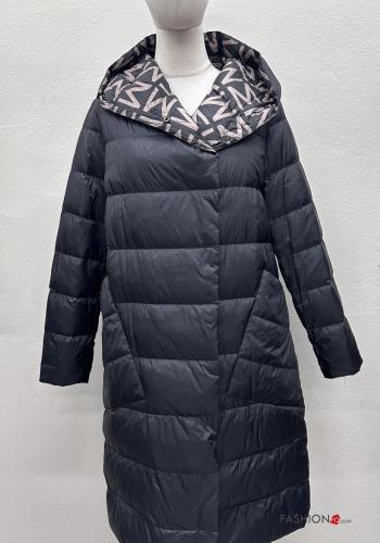 Casaco acolchoado reversível Padrão Estampado com bolsos com botões com capuz - ph 1