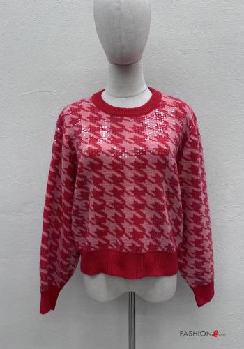 Maglione maniche lunghe girocollo Fantasia pied de poule con paillettes