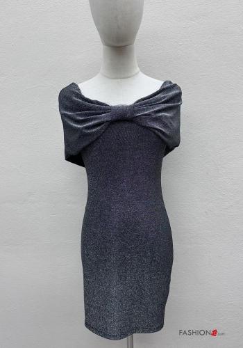 Abito corto lurex maniche corte con fiocco con scollo a barca - ph 1