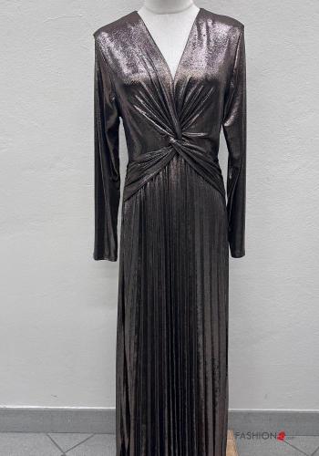 long sleeve metallic Dress with v-neck with knot - ph 1