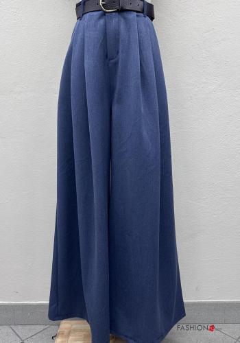 Pantalone vita alta wide leg con cintura con tasche